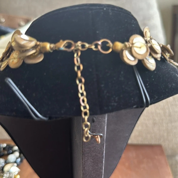 Gold wood and disk light weight layered necklace - Picture 3 of 6